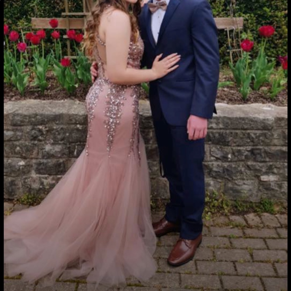 Prom dress blush colored.